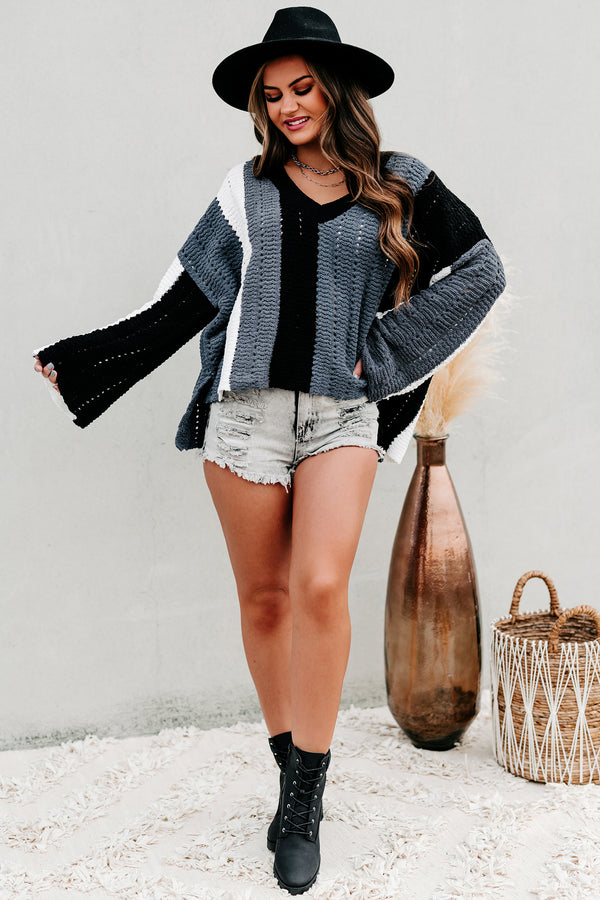 Cozy & Cuter Oversized Fuzzy Knit Sweater (Black/Charcoal Multi) - NanaMacs