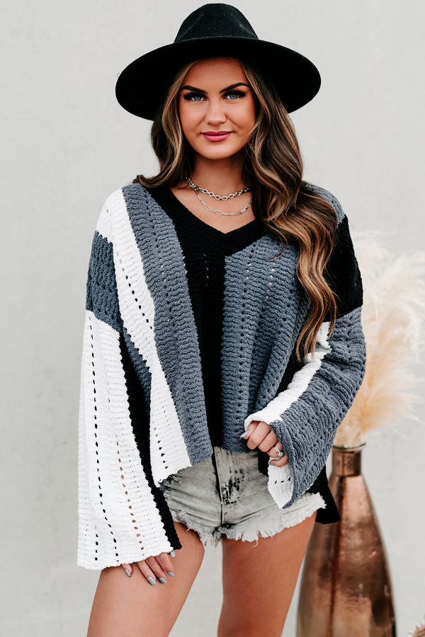 Cozy & Cuter Oversized Fuzzy Knit Sweater (Black/Charcoal Multi) - NanaMacs