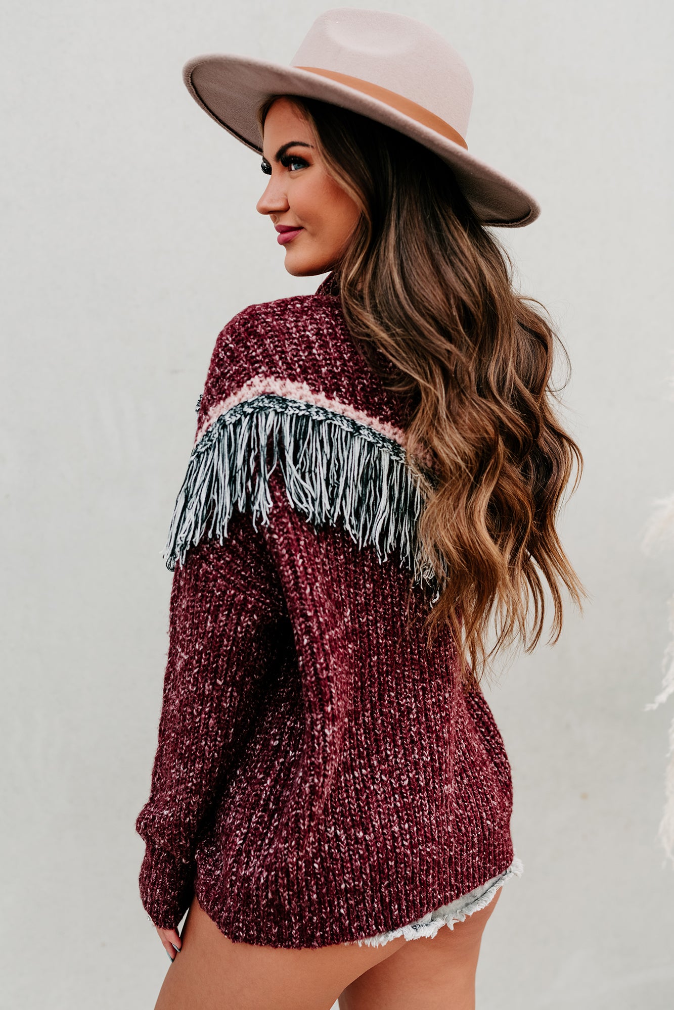 Fireside Feels Chunky Knit Fringe Sweater (Wine) - NanaMacs