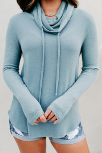 Reached My Limit Fleece Long Sleeve Cowl Neck Top (Light Jade) - NanaMacs