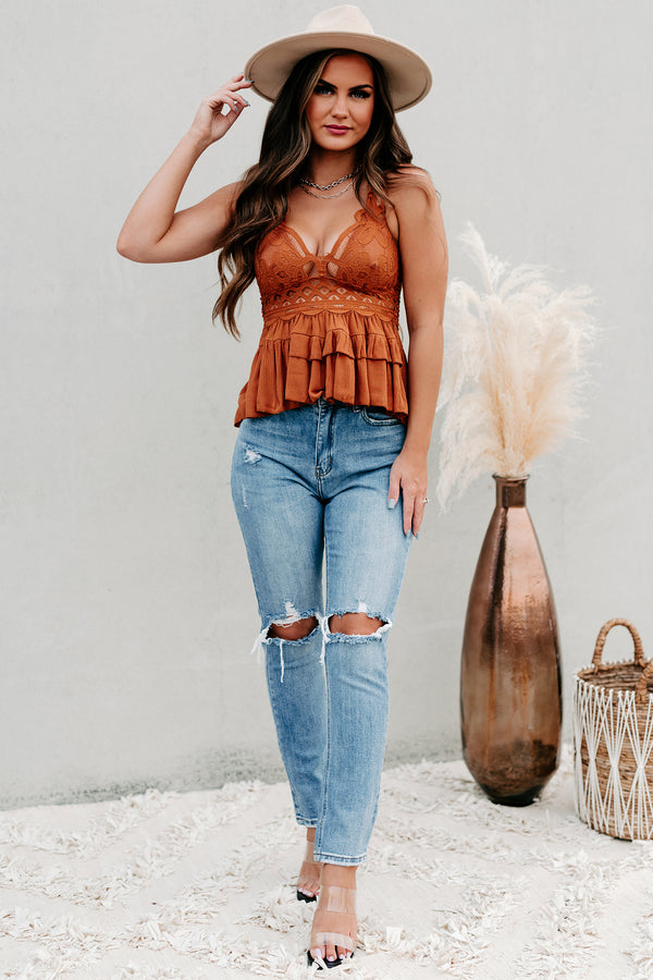 Couldn't Be Sweeter Ruffled Crochet Lace Tank Top (Almond) - NanaMacs