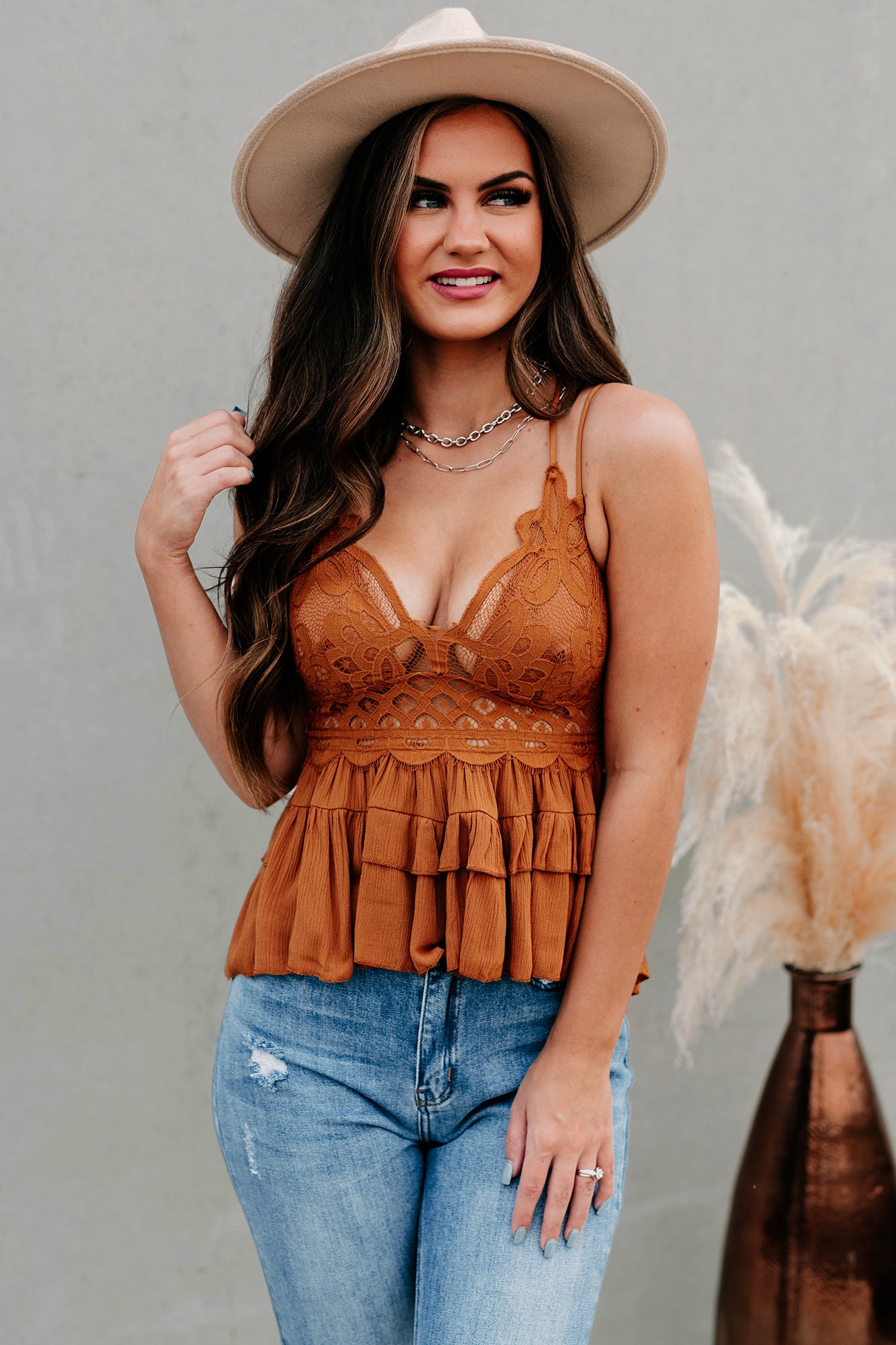 Couldn't Be Sweeter Ruffled Crochet Lace Tank Top (Almond)