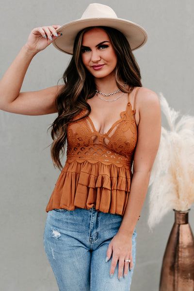 Couldn't Be Sweeter Ruffled Crochet Lace Tank Top (Almond) - NanaMacs