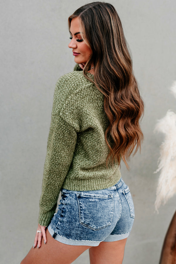 Sweet Lovin' Fuzzy Chenille V-Neck Sweater (Olive) - NanaMacs