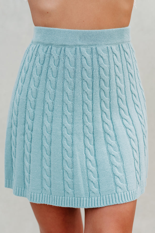 Everlasting Hope Cable Knit Mini Skirt (Blue) - NanaMacs