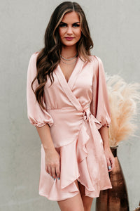 Elegant Edge Satin Wrap Dress (Blush) - NanaMacs