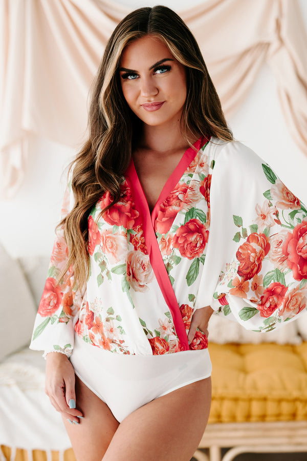 Bold Decisions Long Sleeve Floral Bodysuit (Ivory) - NanaMacs