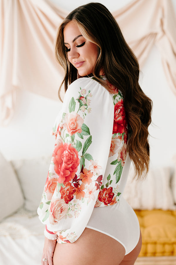 Bold Decisions Long Sleeve Floral Bodysuit (Ivory) - NanaMacs