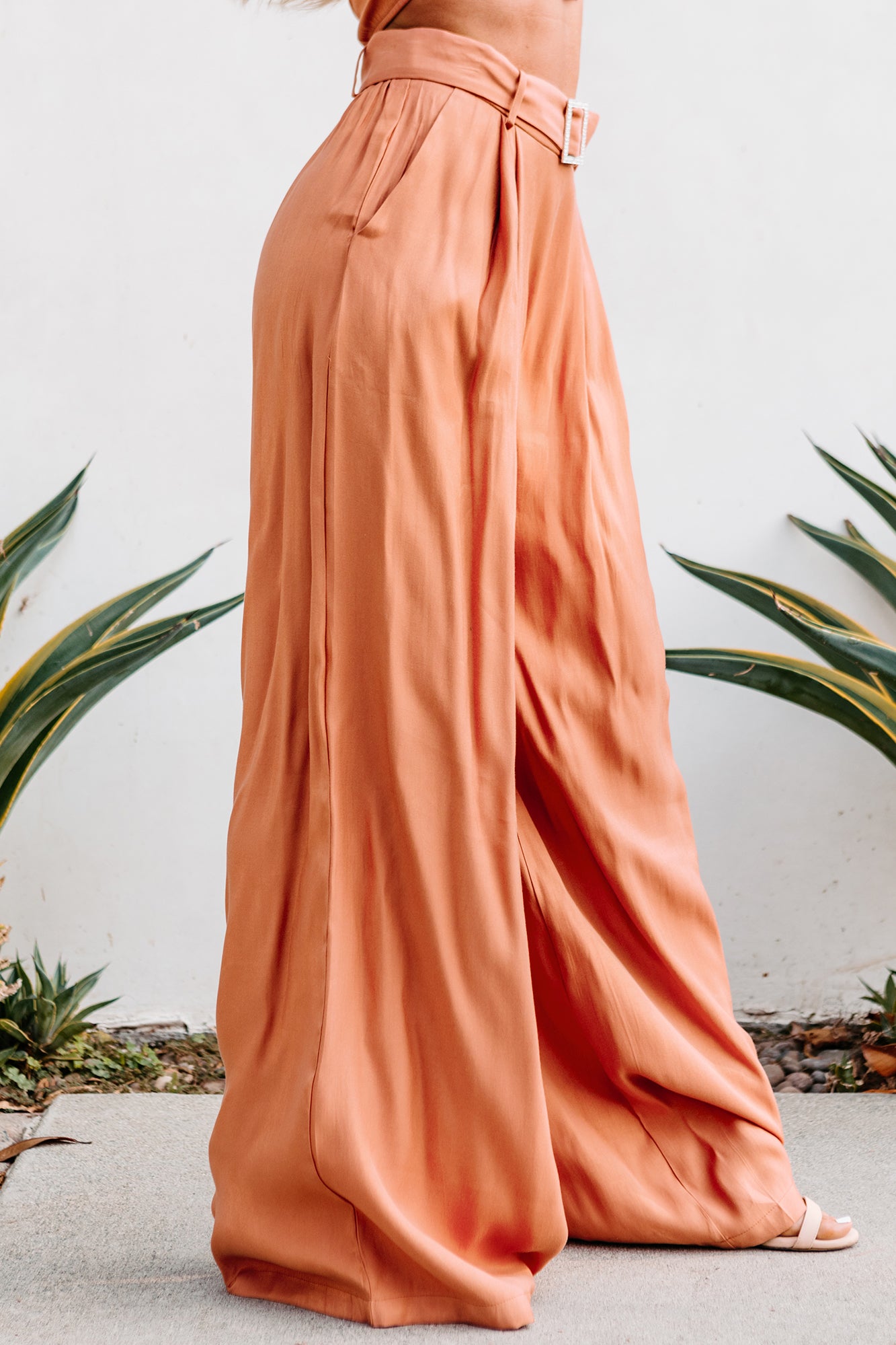 Glimmer & Shine Off The Shoulder Corset Top & Palazzo Pants Set (Cognac) - NanaMacs