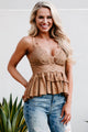 Couldn't Be Sweeter Ruffled Crochet Lace Tank Top (Deep Camel) - NanaMacs