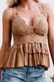 Couldn't Be Sweeter Ruffled Crochet Lace Tank Top (Deep Camel) - NanaMacs