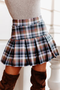 Best I Ever Plaid Pleated Plaid Mini Skort (Black/Grey) - NanaMacs