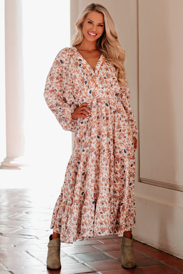 Times Of Change Printed Long Sleeve Midi/Maxi Dress (Ivory) - NanaMacs