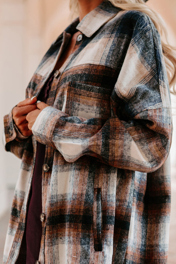 Good To Be Plaid Oversized Plaid Flannel (Navy/Brown) - NanaMacs