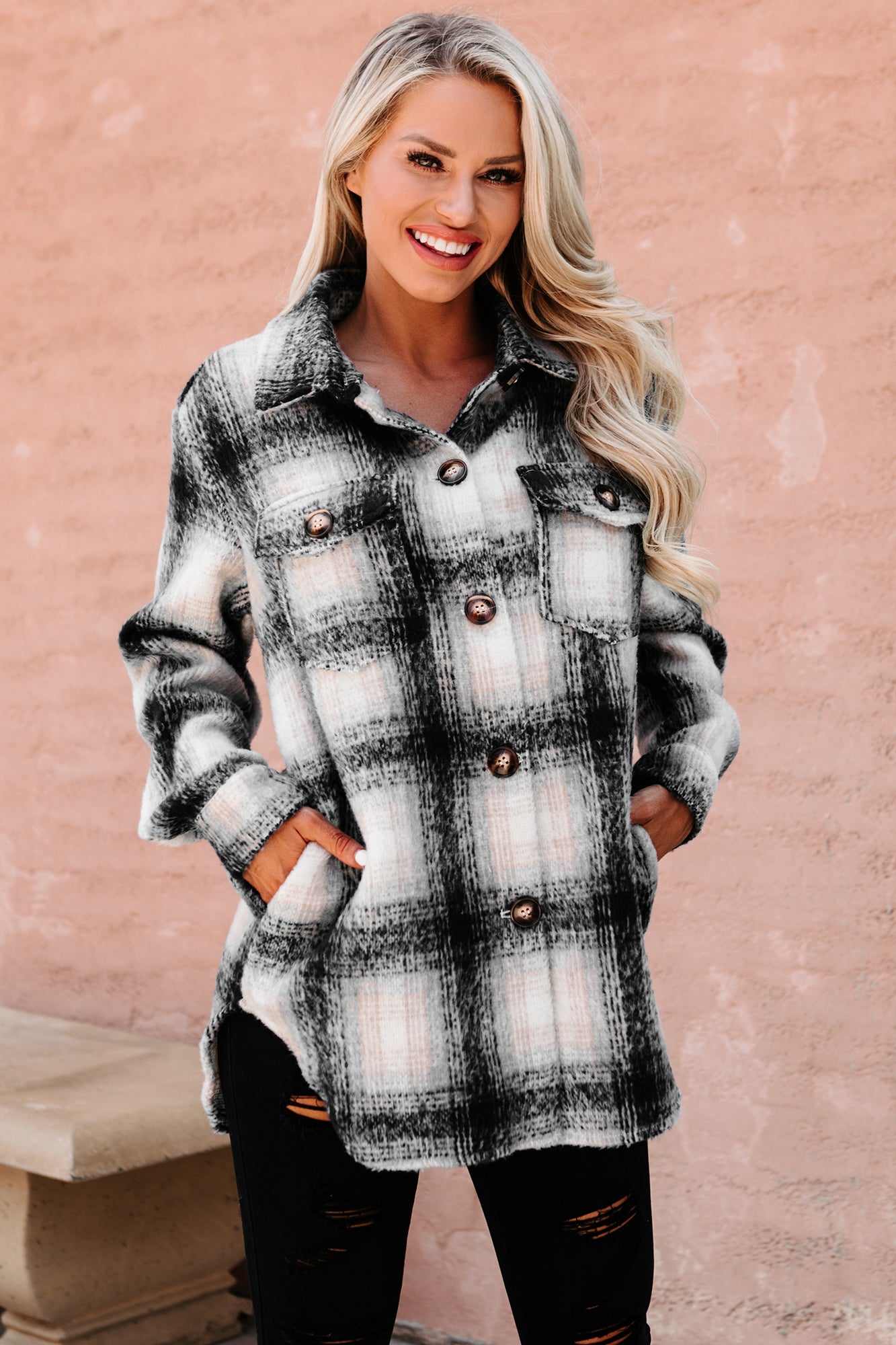 Plaid Timing Oversized Plaid Shacket (Black) - NanaMacs