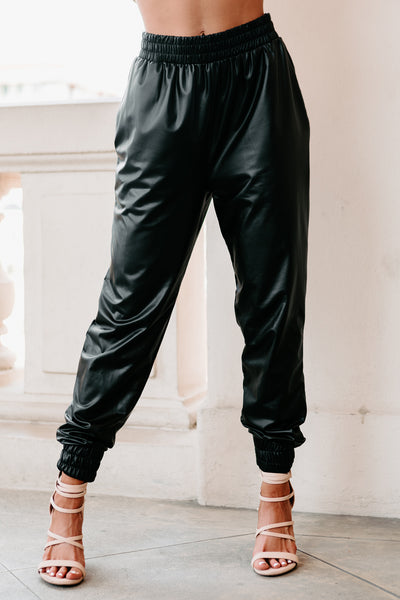 Midnight Madness Faux Leather Joggers (Black) - NanaMacs