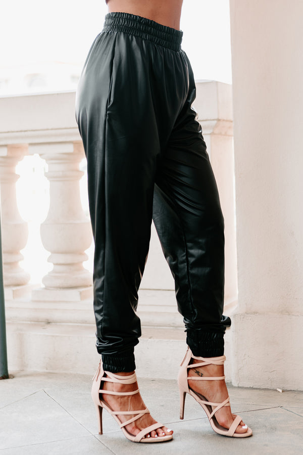 Midnight Madness Faux Leather Joggers (Black) - NanaMacs