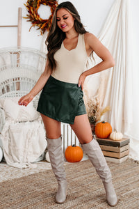 Downtown Nights Faux Leather Skort (Hunter Green) - NanaMacs