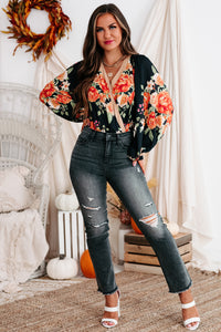 Bold Decisions Long Sleeve Floral Bodysuit (Black) - NanaMacs