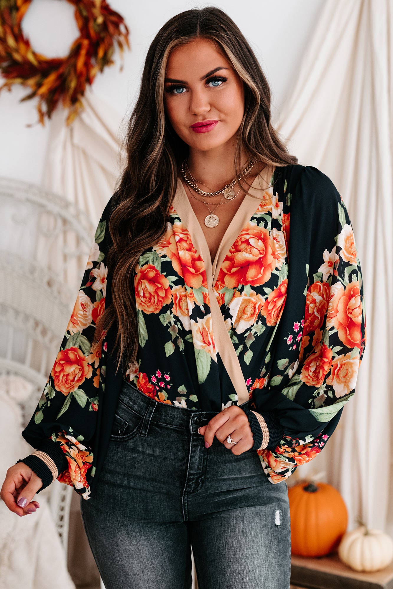 Bold Decisions Long Sleeve Floral Bodysuit (Black) - NanaMacs