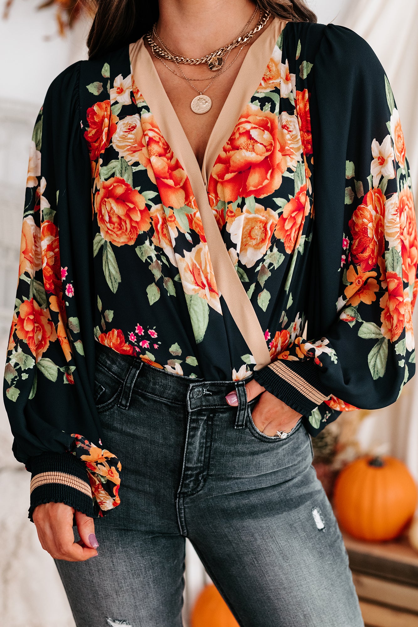 Bold Decisions Long Sleeve Floral Bodysuit (Black) - NanaMacs