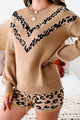 Honest Truth Leopard Print Chevron Crewneck Sweater (Taupe/Black) - NanaMacs