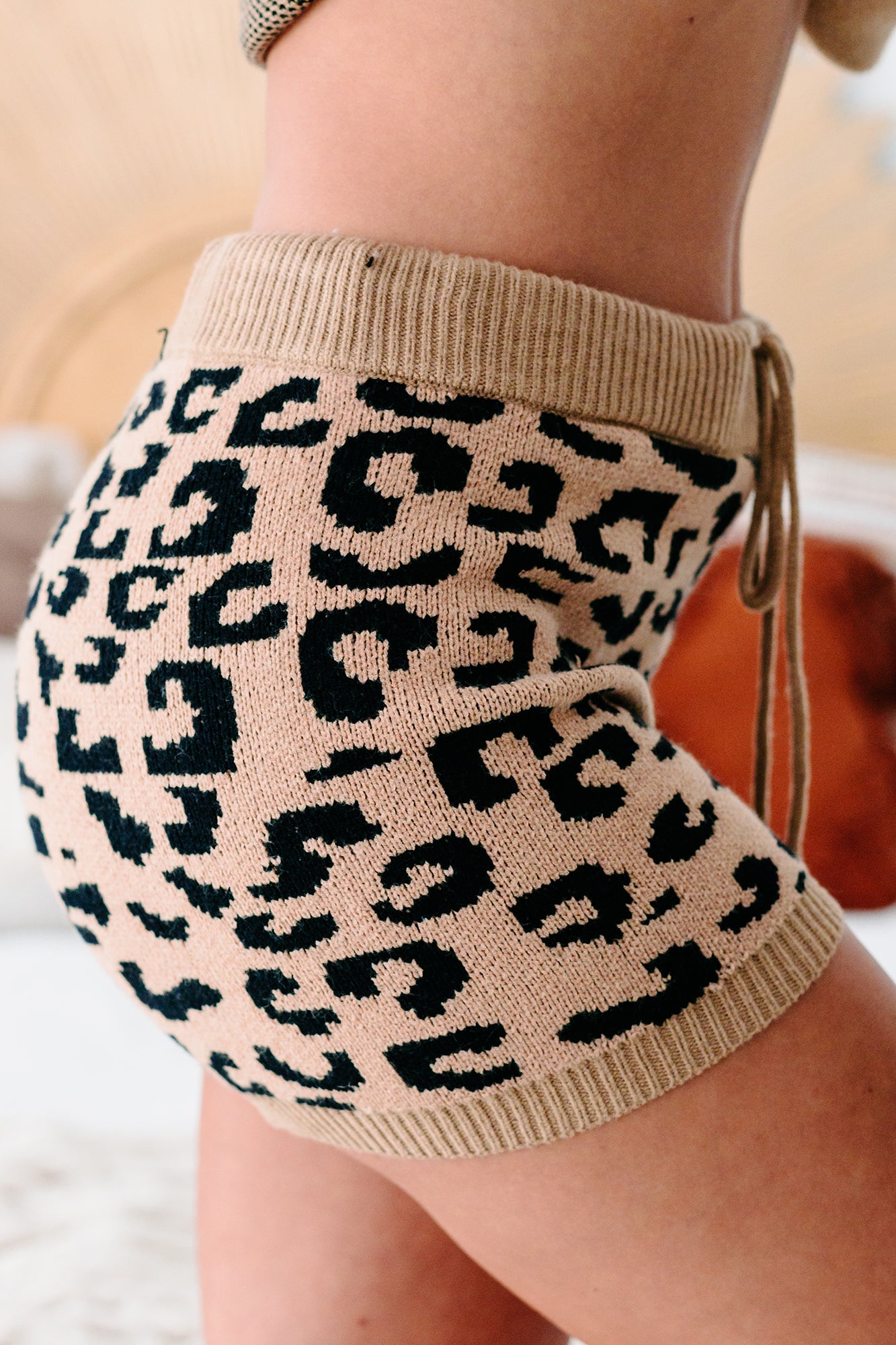 Spot Me Leopard Print High Rise Sweater Shorts (Taupe/Black) - NanaMacs