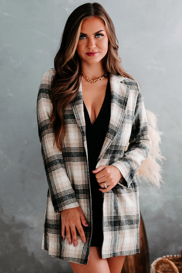 Simmer Down Open-Front Plaid Jacket (Black) - NanaMacs