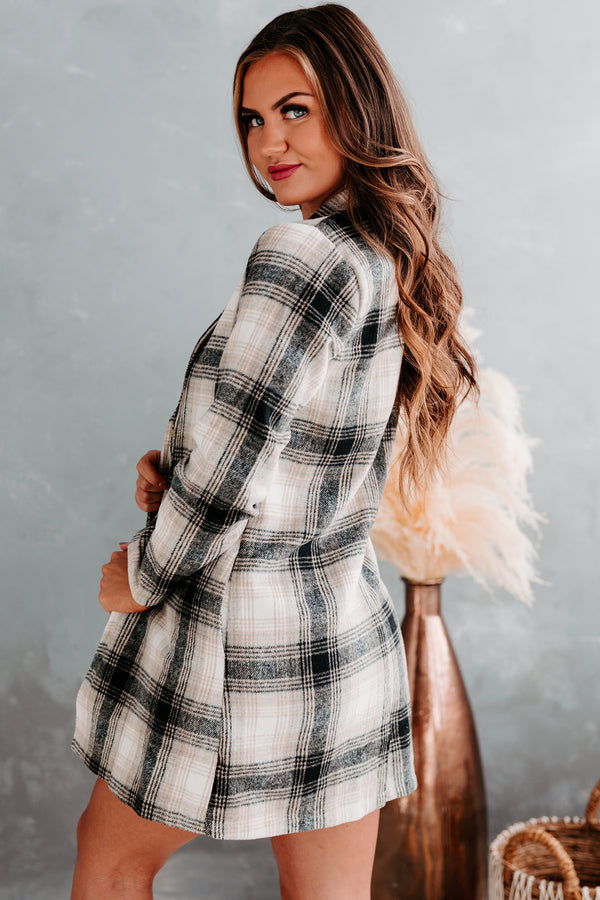 Simmer Down Open-Front Plaid Jacket (Black) - NanaMacs