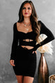 Lua Cutout Long Sleeve Bodycon Dress (Black) - NanaMacs