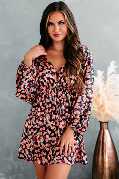 Matilda Printed Mini Dress (Navy) - NanaMacs