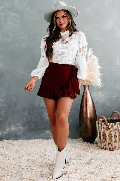 Natalia Open Crochet Long Sleeve Top (Off White) - NanaMacs