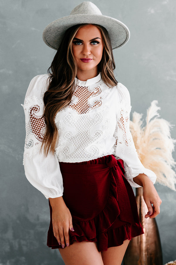 Natalia Open Crochet Long Sleeve Top (Off White) - NanaMacs