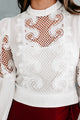 Natalia Open Crochet Long Sleeve Top (Off White) - NanaMacs