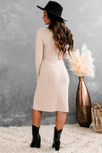 Philadelphia Feels Long Sleeve Cable Knit Midi Dress (Beige) - NanaMacs