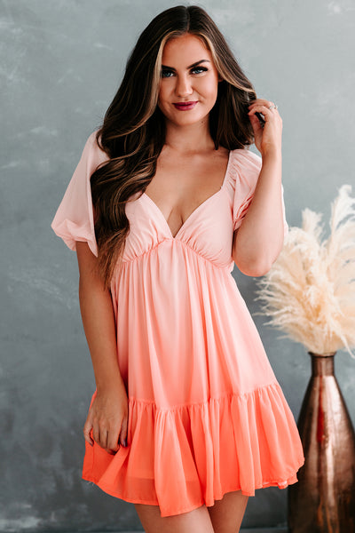 Long Beach Lover Tie-Back Ombré Dress (Coral) - NanaMacs