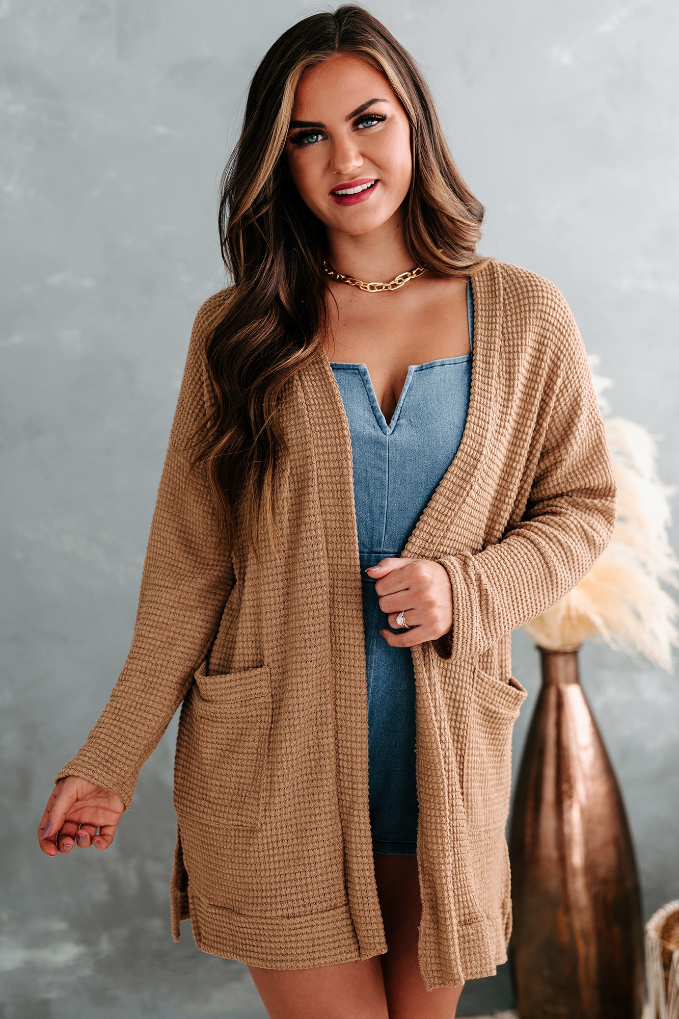 Some Day Soon Waffle Knit Cardigan (Mocha) - NanaMacs