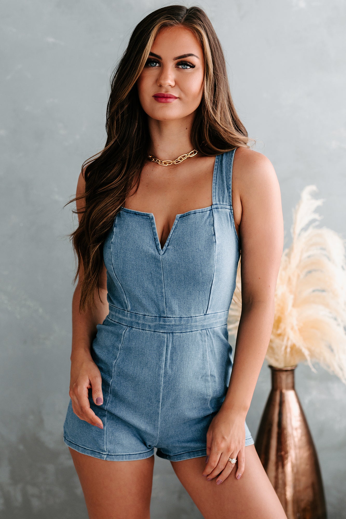 Hope For Happiness Denim Romper (Light Indigo) - NanaMacs