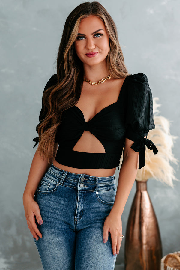 Anette Cross Tie Back Cutout Crop Top (Black) - NanaMacs