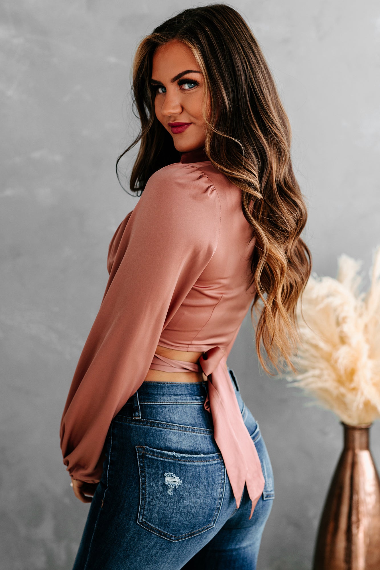 Elowen Silk Button Down Collared Crop Top (Dusty Rose) - NanaMacs