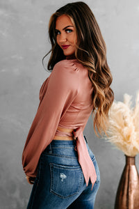 Elowen Silk Button Down Collared Crop Top (Dusty Rose) - NanaMacs