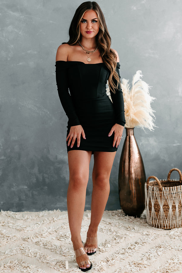 Rissa Off-The-Shoulder Bodycon Dress (Black) - NanaMacs