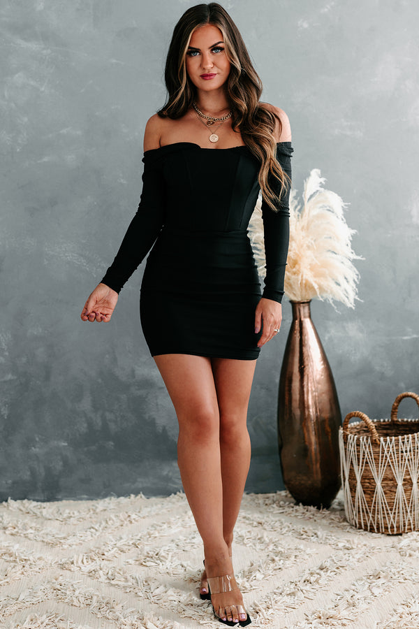 Rissa Off-The-Shoulder Bodycon Dress (Black) - NanaMacs