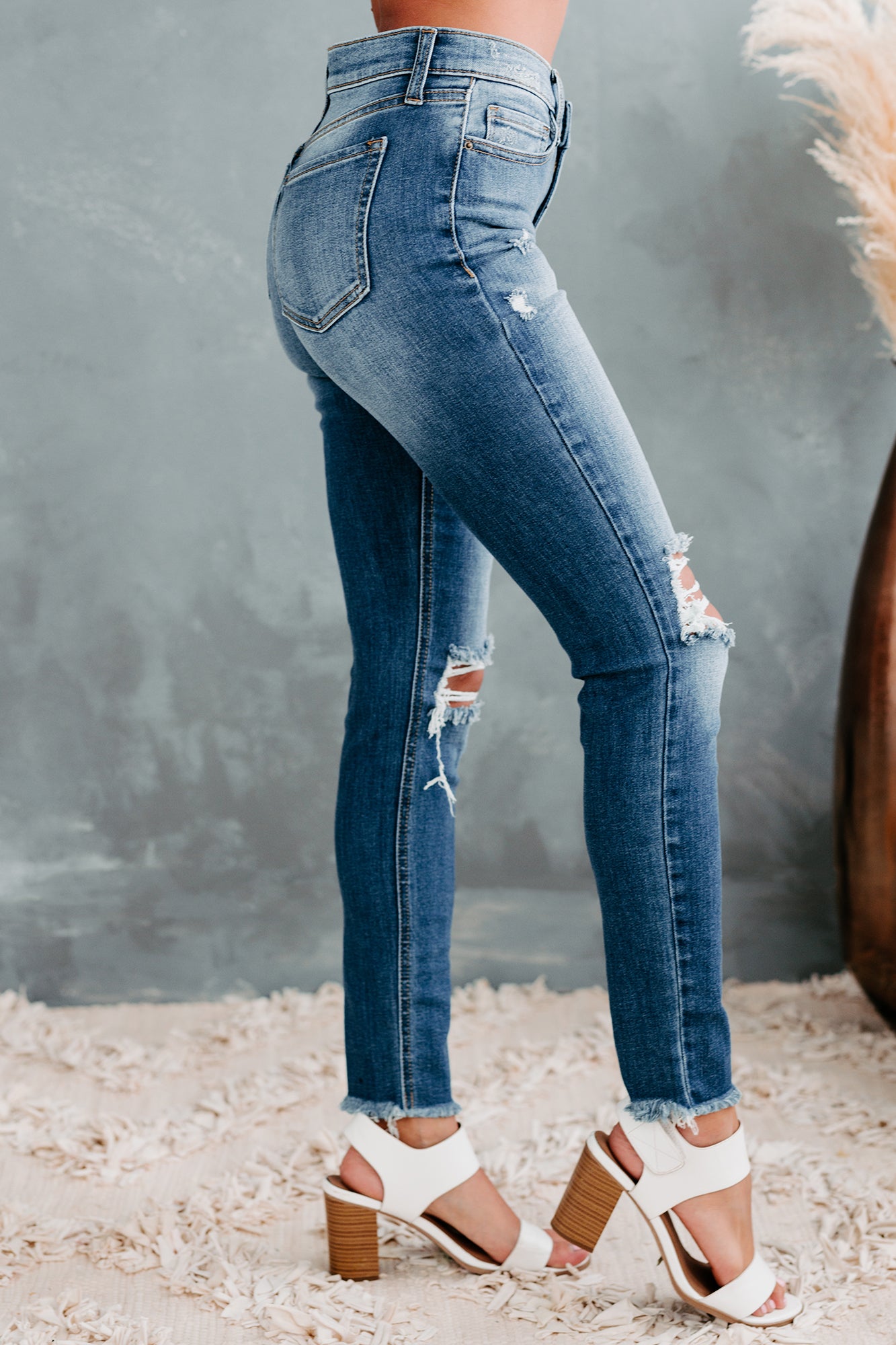 No Exclusions Sneak Peek Mid-Rise Distressed Skinny Jeans (Medium Light) - NanaMacs