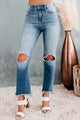 Cyrilla Sneak Peek High Rise Distressed Straight Leg Jeans (Medium Light) - NanaMacs