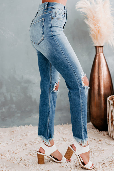 Cyrilla Sneak Peek High Rise Distressed Straight Leg Jeans (Medium Light) - NanaMacs