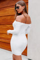 Rissa Off-The-Shoulder Bodycon Dress (Off White) - NanaMacs