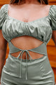 Amelie Silk Cutout Mini Dress (Dark Sage) - NanaMacs
