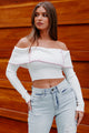 Move It Along Off The Shoulder Long Sleeve Top (Off White) - NanaMacs