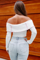 Move It Along Off The Shoulder Long Sleeve Top (Off White) - NanaMacs